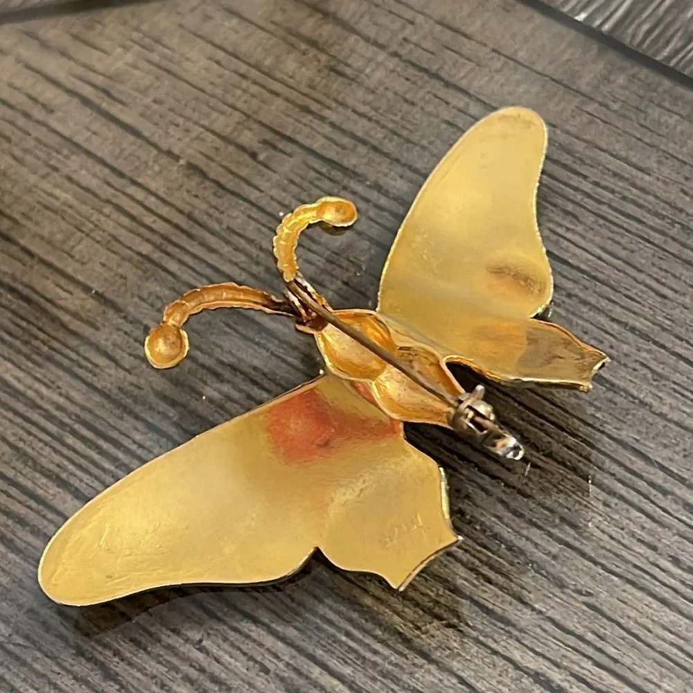 Vintage Damascene Butterfly Pin - Brooch Filigree Design Marked Spain
